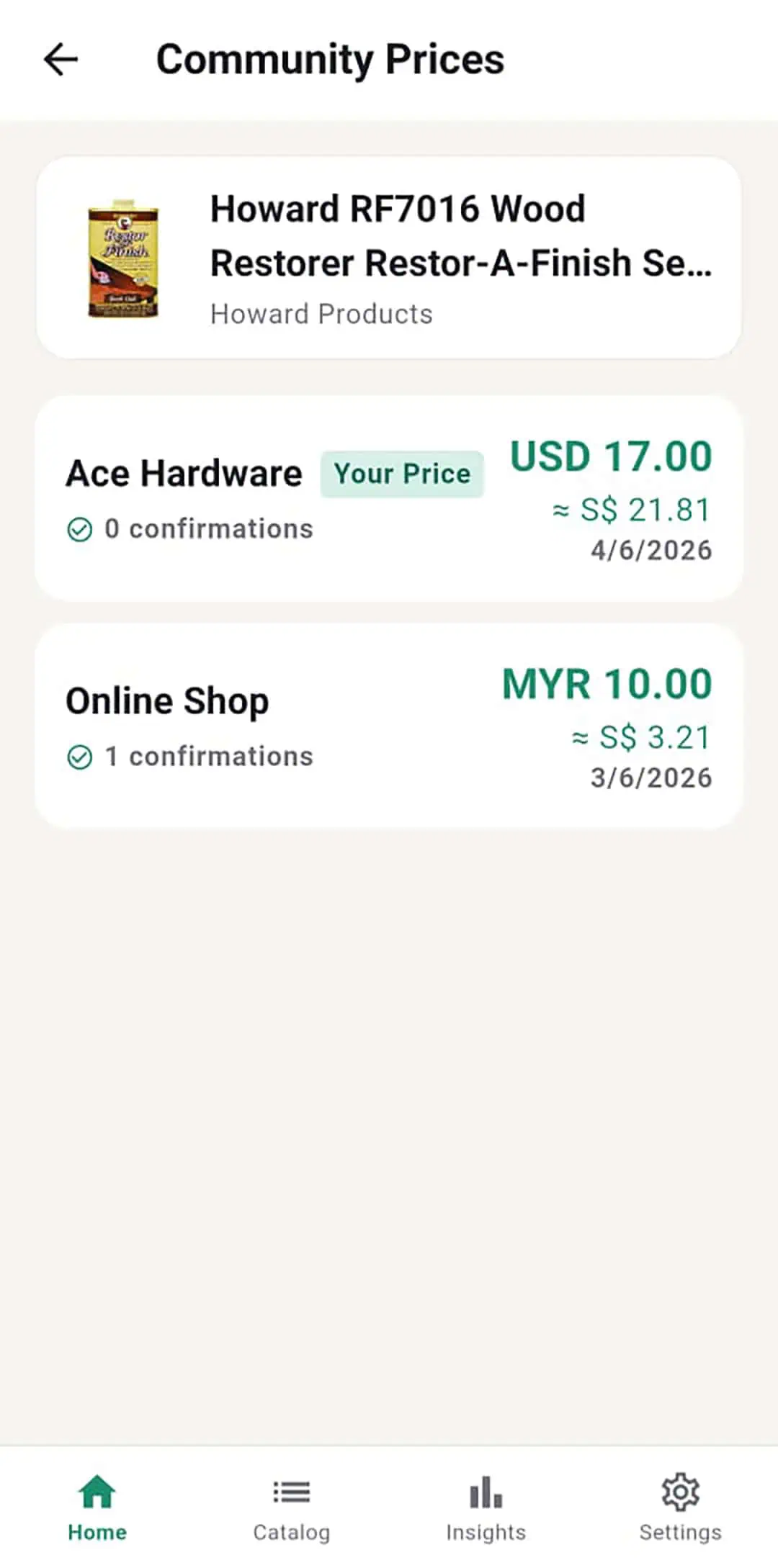 Community prices from other shoppers